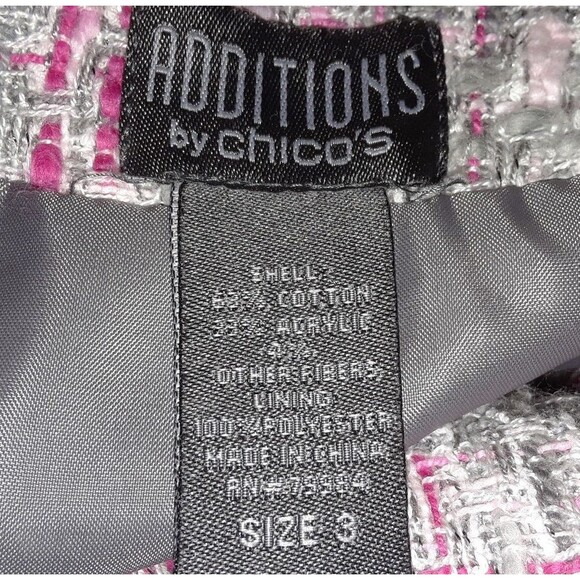 Chico's Tweed Jacket Size 3 Fringed Trim - Picture 7 of 7